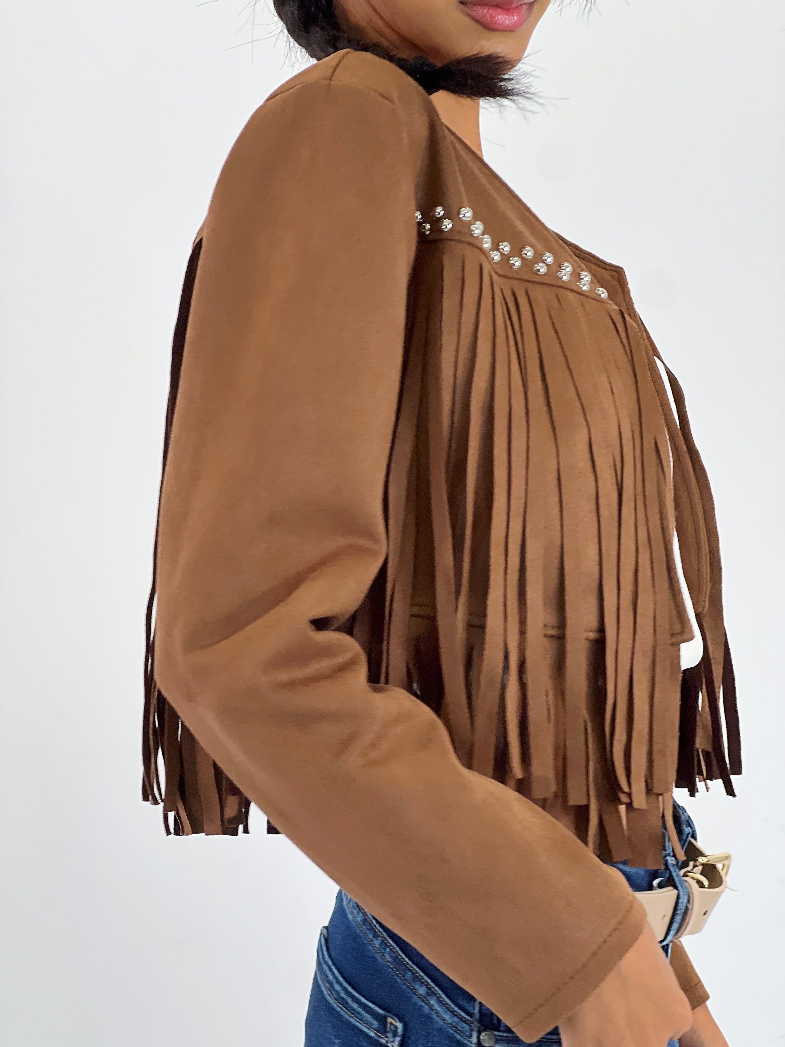 Jaqueta de pell de serè amb serrells