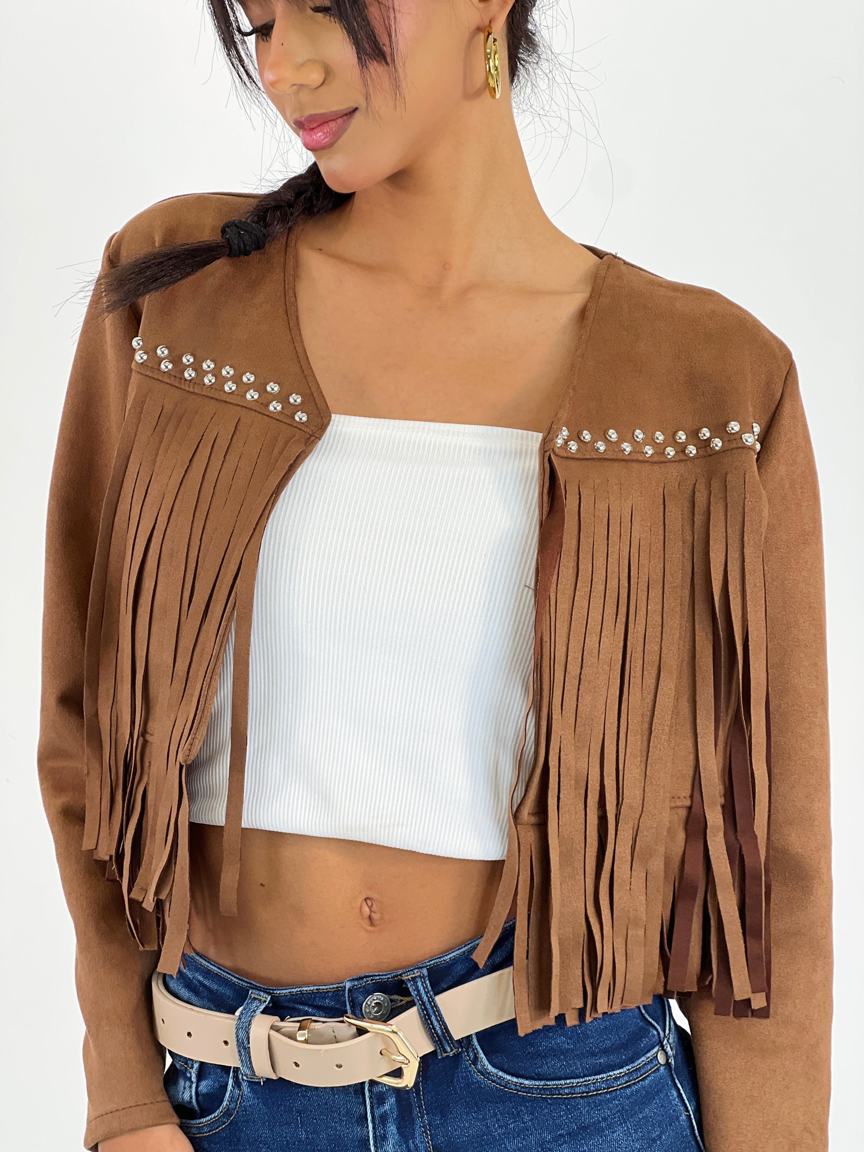 Jaqueta de pell de serè amb serrells