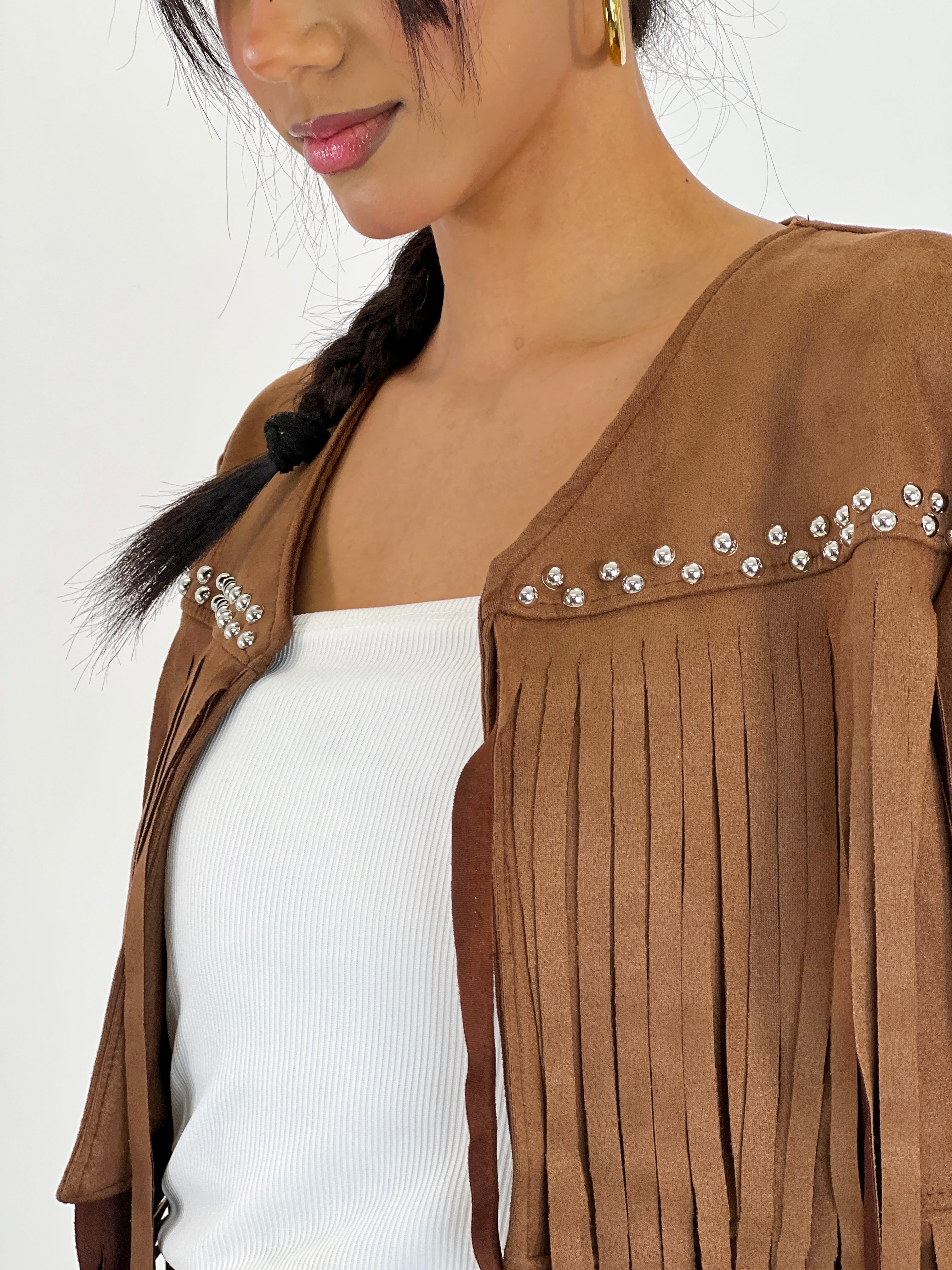 Jaqueta de pell de serè amb serrells