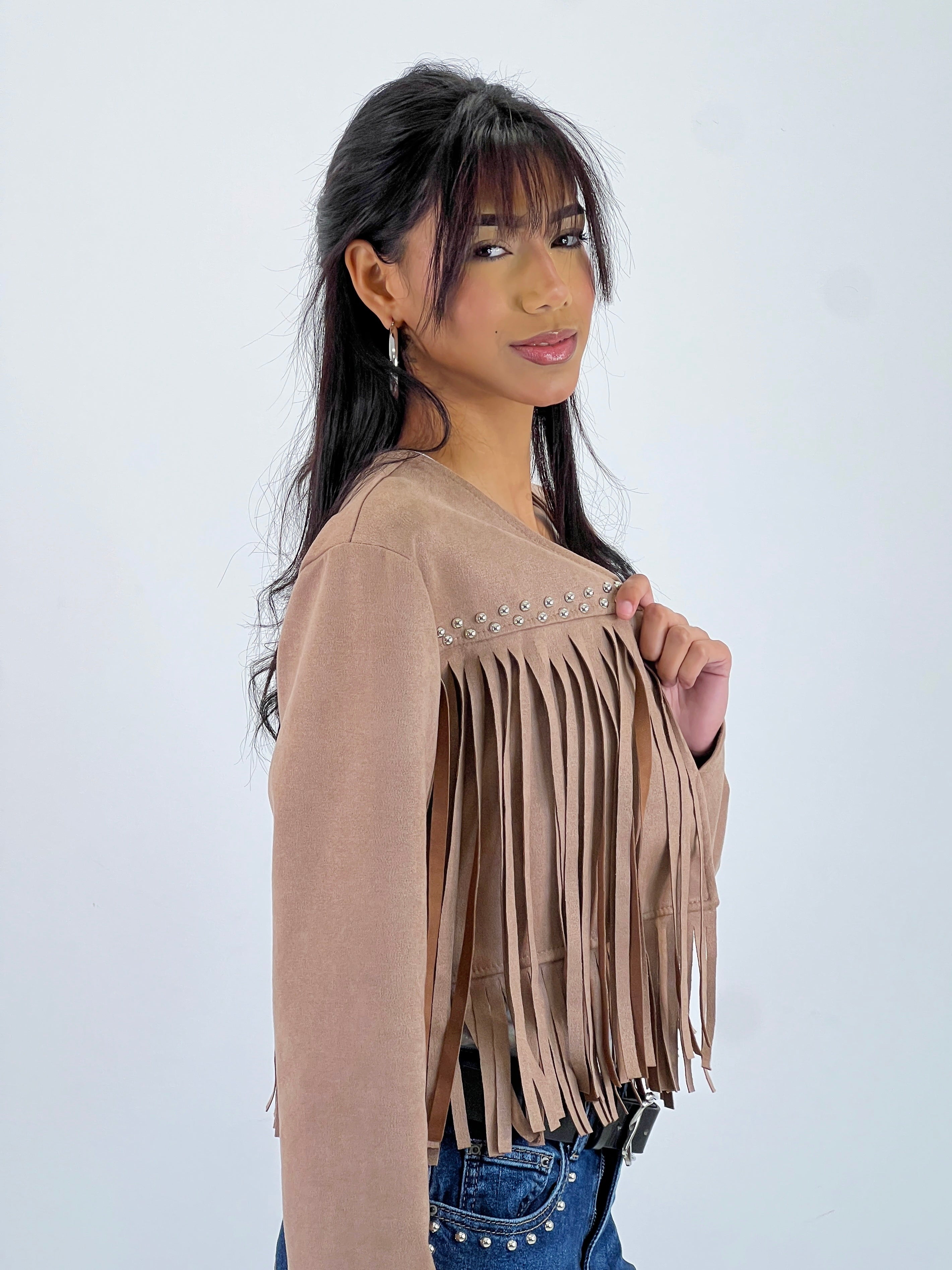 Jaqueta de pell de serè amb serrells