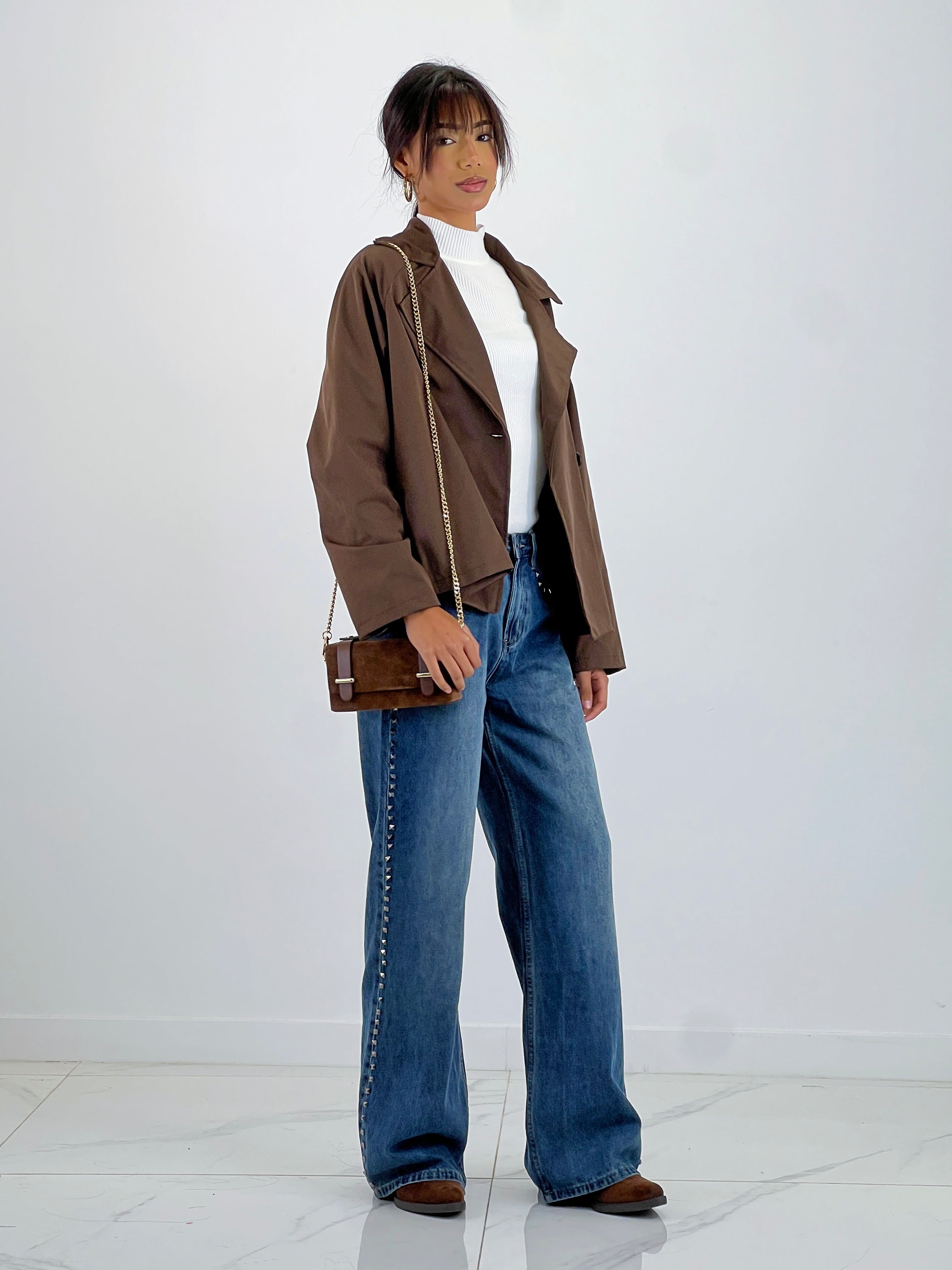 Short trench gabardine coat