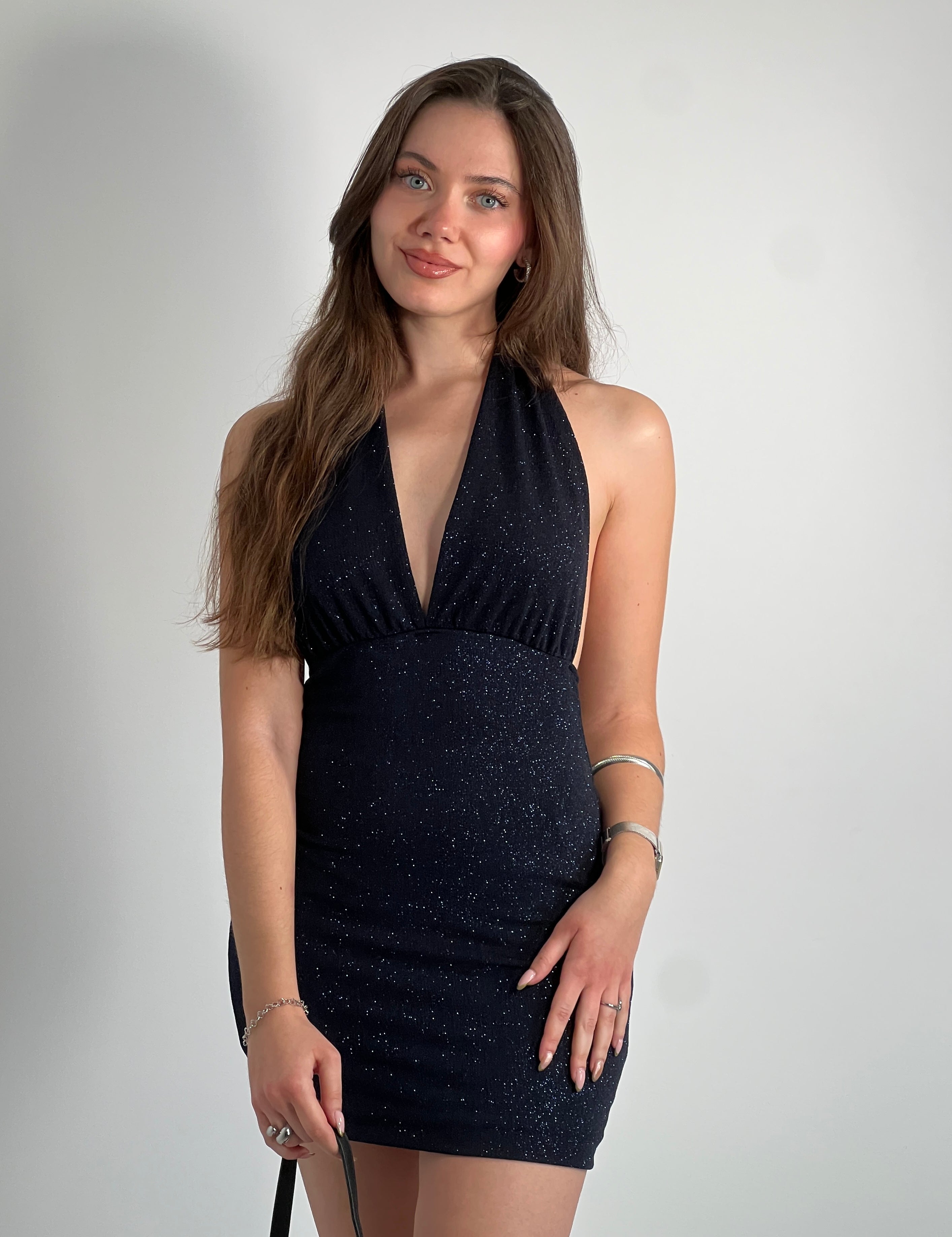 Short lurex halter dress