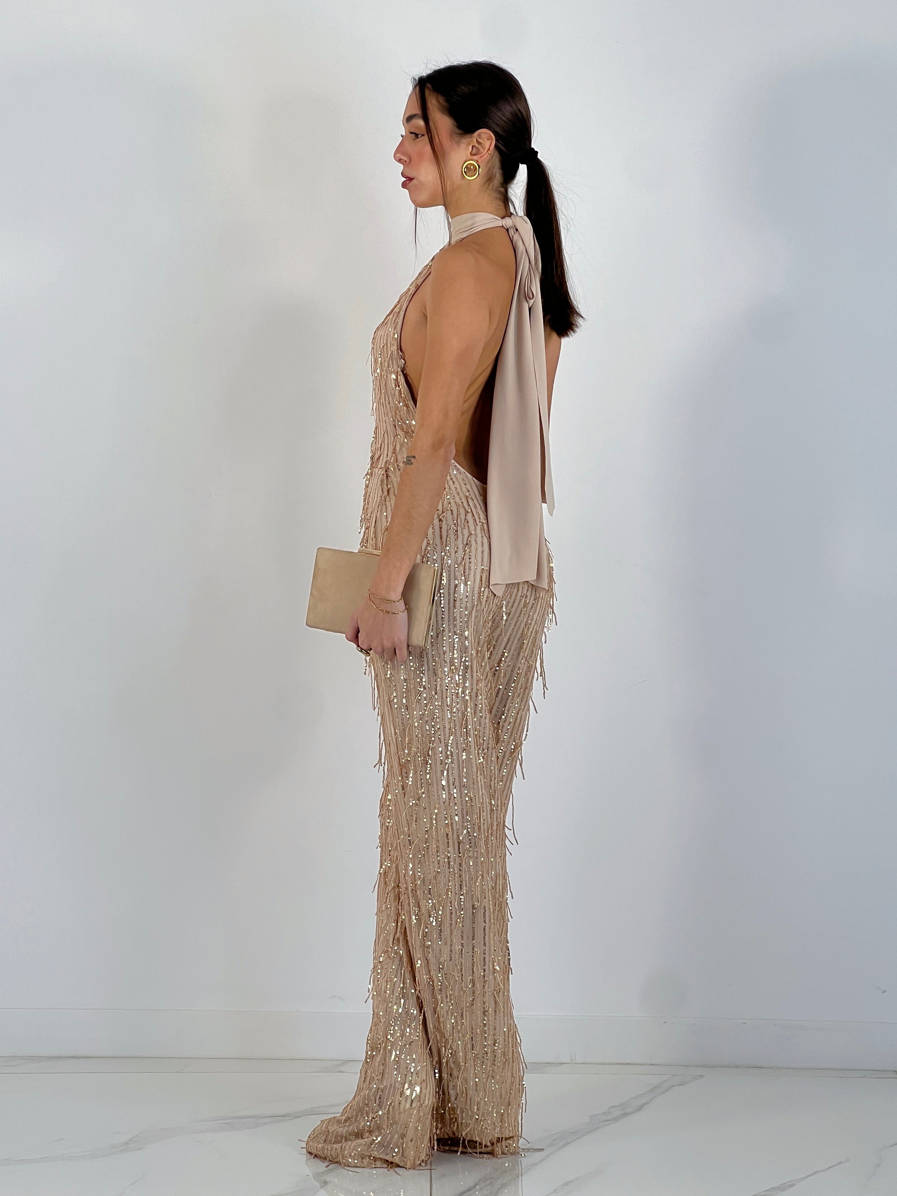 Mono halter flecos lentejuelas