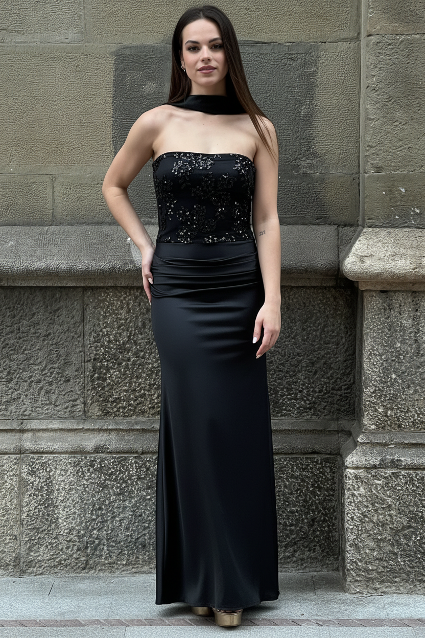 Vestido palabra de honor lentejuela