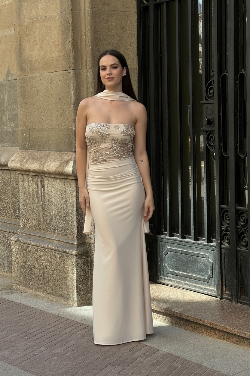 Vestido palabra de honor lentejuela