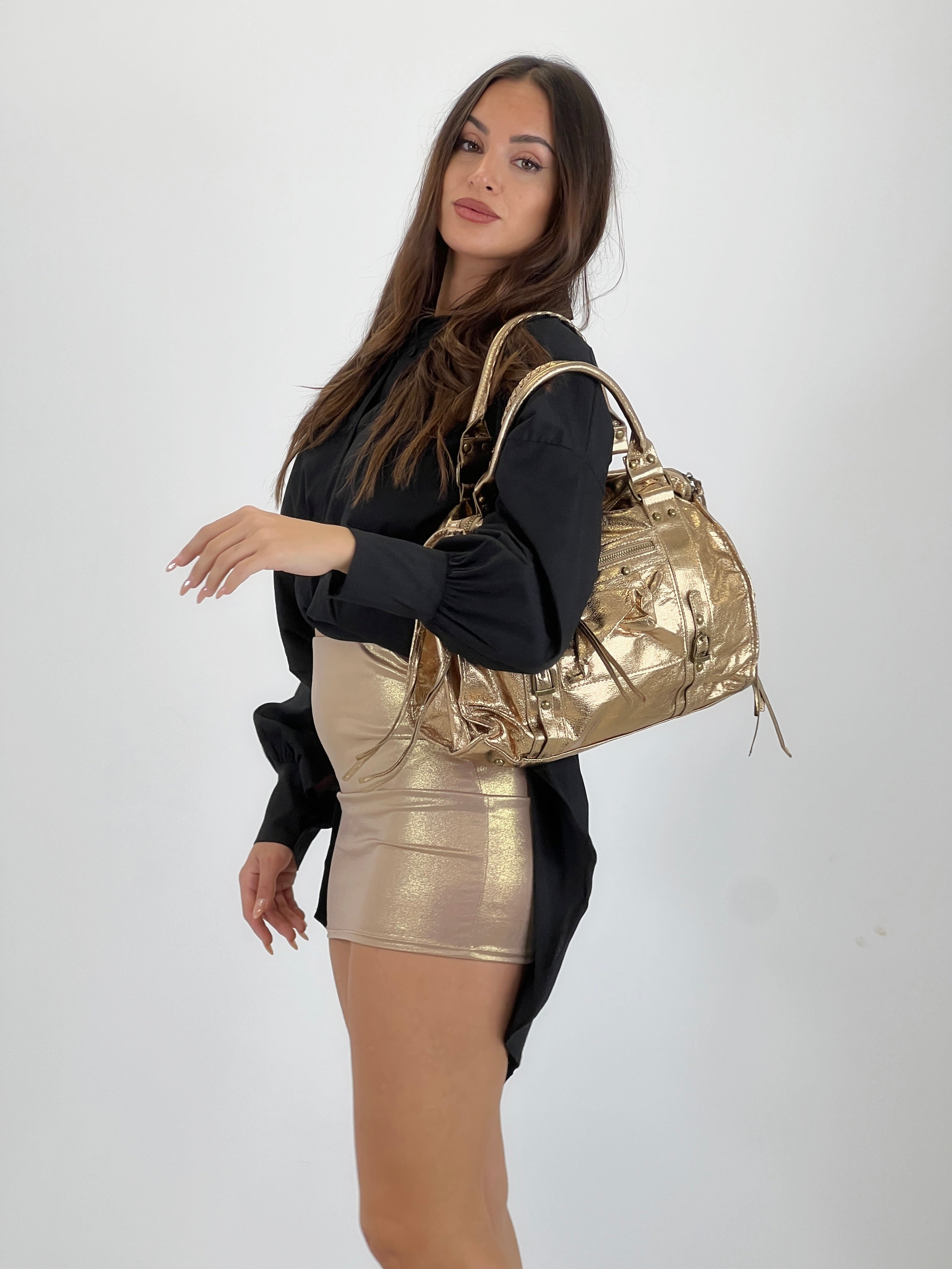 Falda mini dorado metalizado